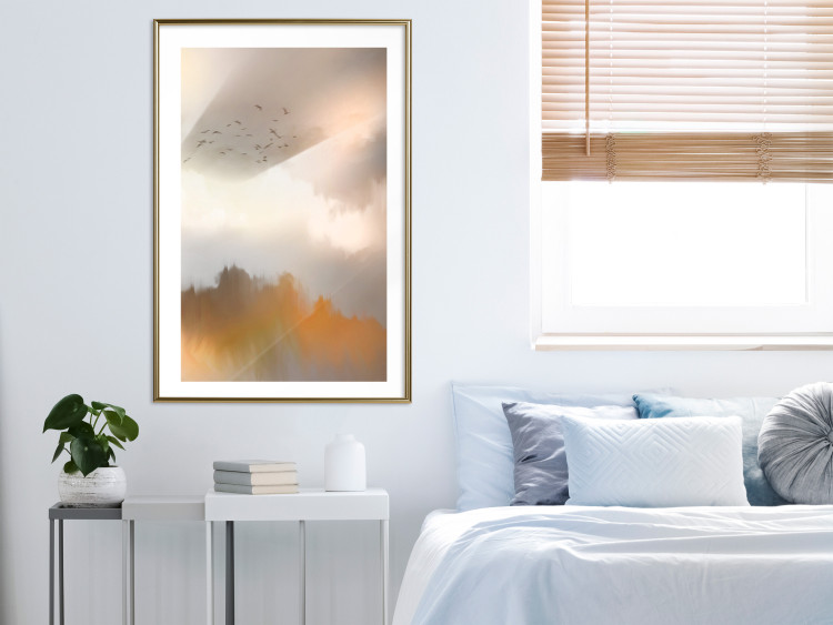 Poster Nostalgia - abstract landscape of birds in the sky in golden hues 126242 additionalImage 15