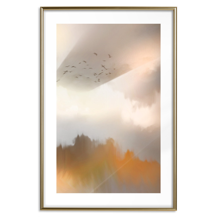 Poster Nostalgia - abstract landscape of birds in the sky in golden hues 126242 additionalImage 23