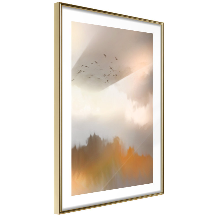 Poster Nostalgia - abstract landscape of birds in the sky in golden hues 126242 additionalImage 8