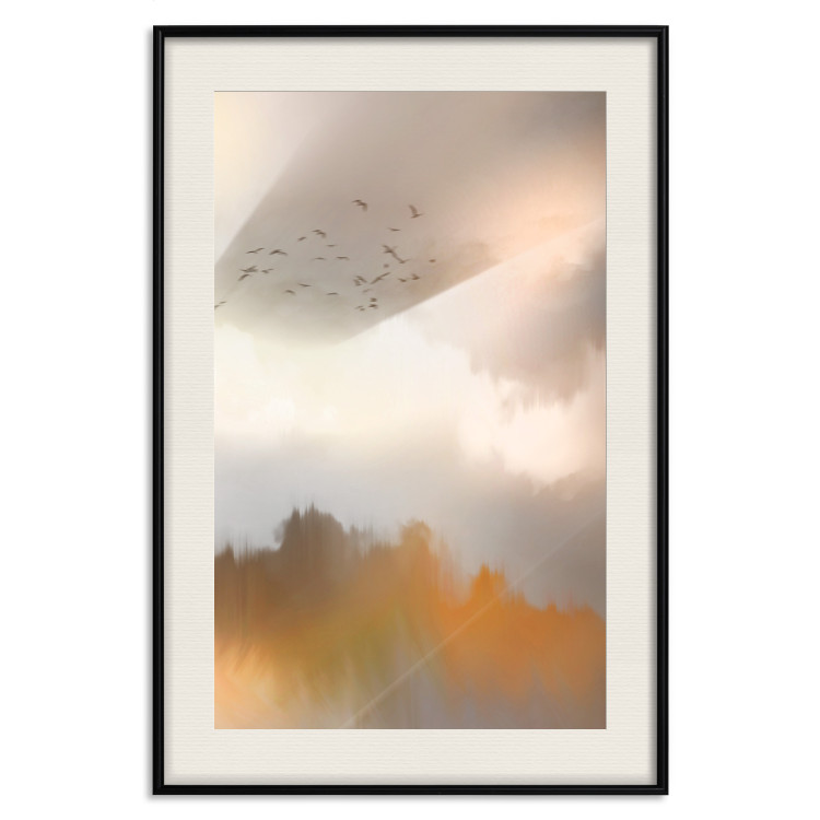 Poster Nostalgia - abstract landscape of birds in the sky in golden hues 126242 additionalImage 21