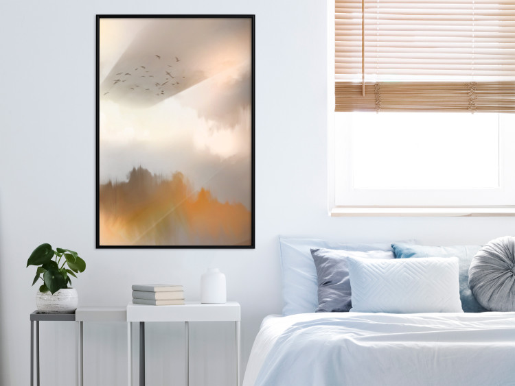 Poster Nostalgia - abstract landscape of birds in the sky in golden hues 126242 additionalImage 5