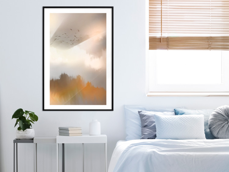 Poster Nostalgia - abstract landscape of birds in the sky in golden hues 126242 additionalImage 4
