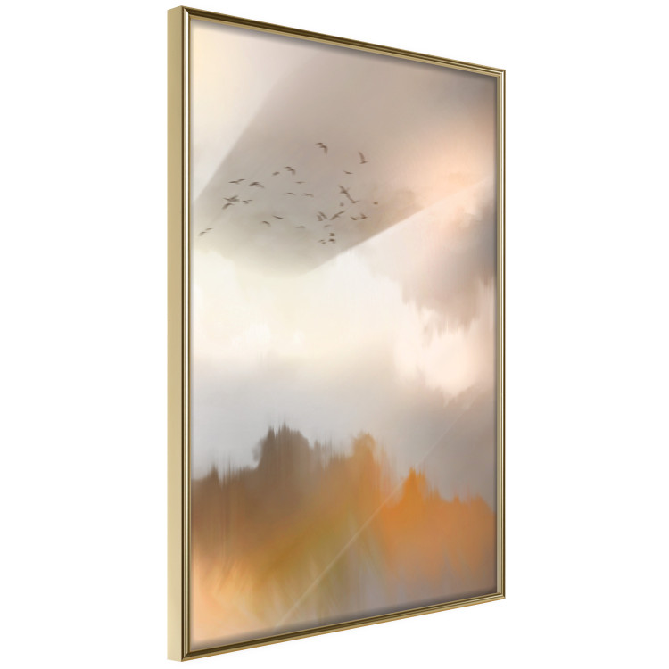 Poster Nostalgia - abstract landscape of birds in the sky in golden hues 126242 additionalImage 12