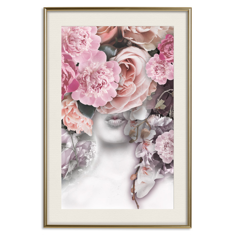 Poster Give a Kiss - abstract portrait of a woman surrounded by light roses 127242 additionalImage 20