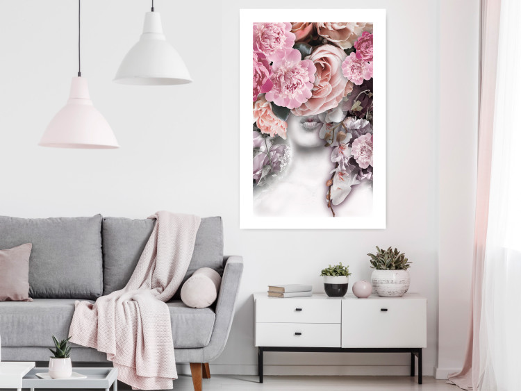 Poster Give a Kiss - abstract portrait of a woman surrounded by light roses 127242 additionalImage 3