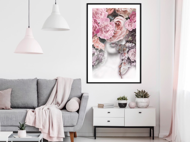 Poster Give a Kiss - abstract portrait of a woman surrounded by light roses 127242 additionalImage 23