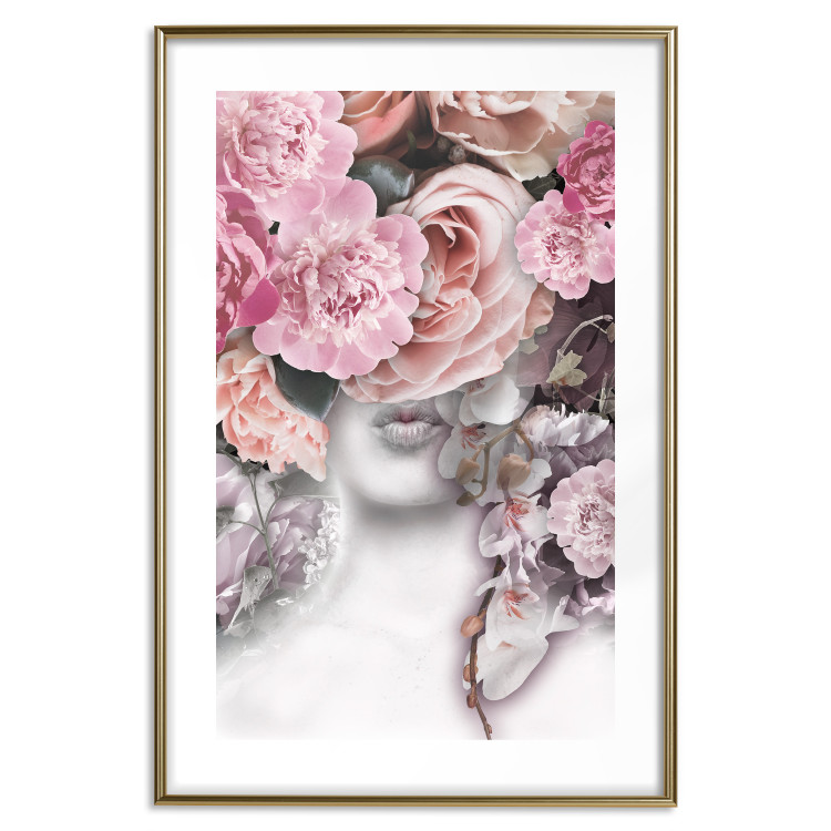 Poster Give a Kiss - abstract portrait of a woman surrounded by light roses 127242 additionalImage 16