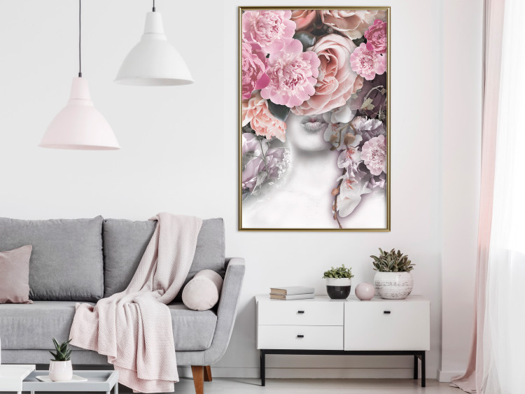 Poster Give a Kiss - abstract portrait of a woman surrounded by light roses 127242 additionalImage 5