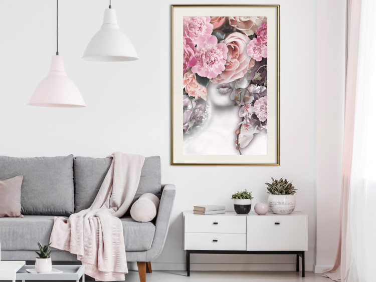 Poster Give a Kiss - abstract portrait of a woman surrounded by light roses 127242 additionalImage 22