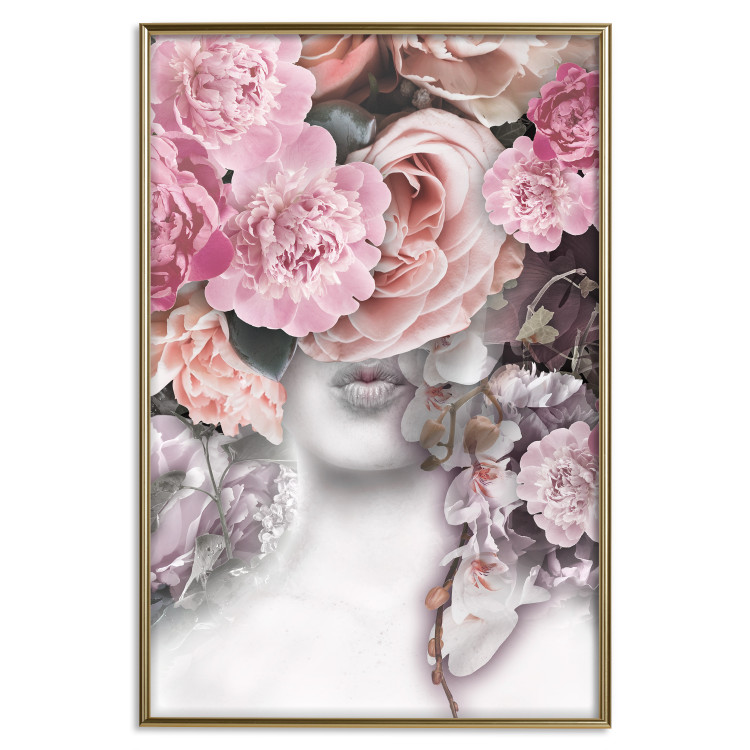 Poster Give a Kiss - abstract portrait of a woman surrounded by light roses 127242 additionalImage 21