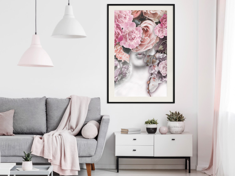 Poster Give a Kiss - abstract portrait of a woman surrounded by light roses 127242 additionalImage 24