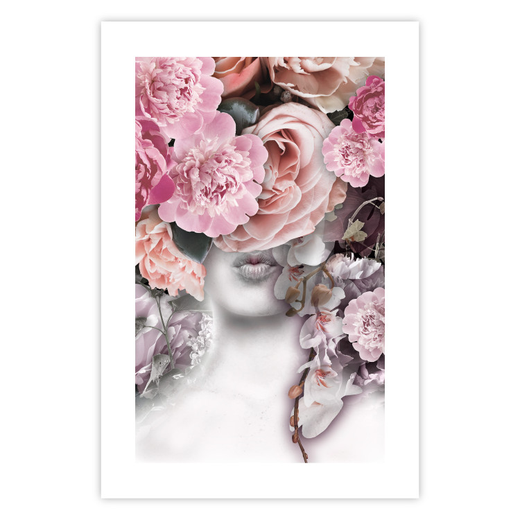Poster Give a Kiss - abstract portrait of a woman surrounded by light roses 127242 additionalImage 25