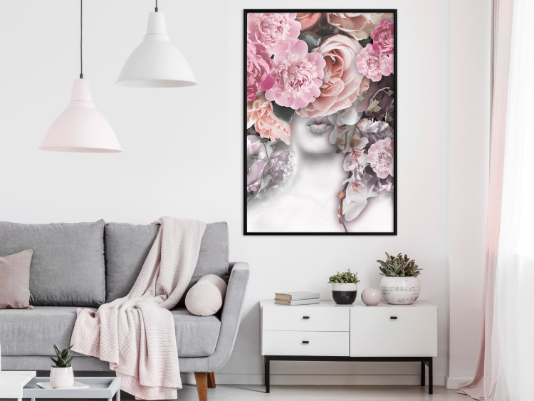 Poster Give a Kiss - abstract portrait of a woman surrounded by light roses 127242 additionalImage 6