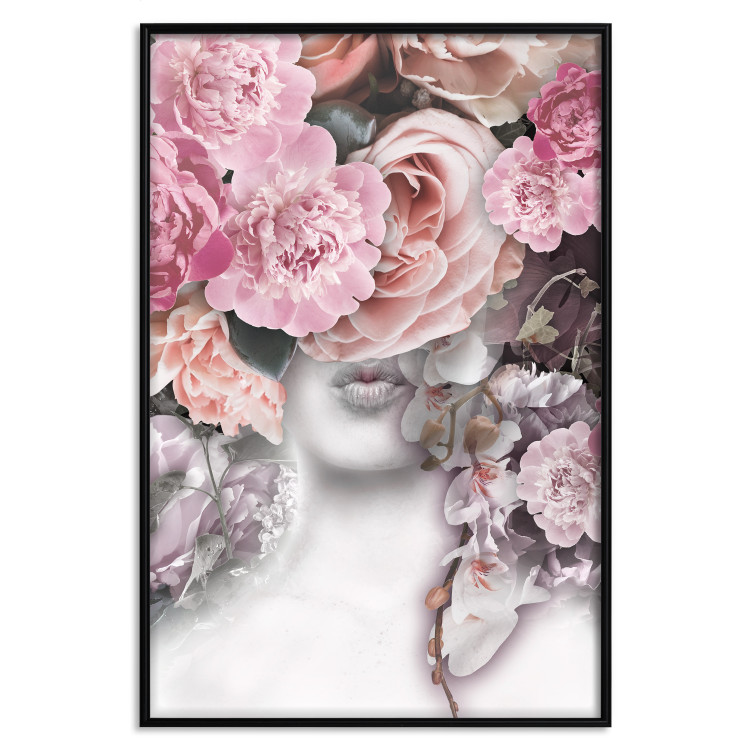 Poster Give a Kiss - abstract portrait of a woman surrounded by light roses 127242 additionalImage 16