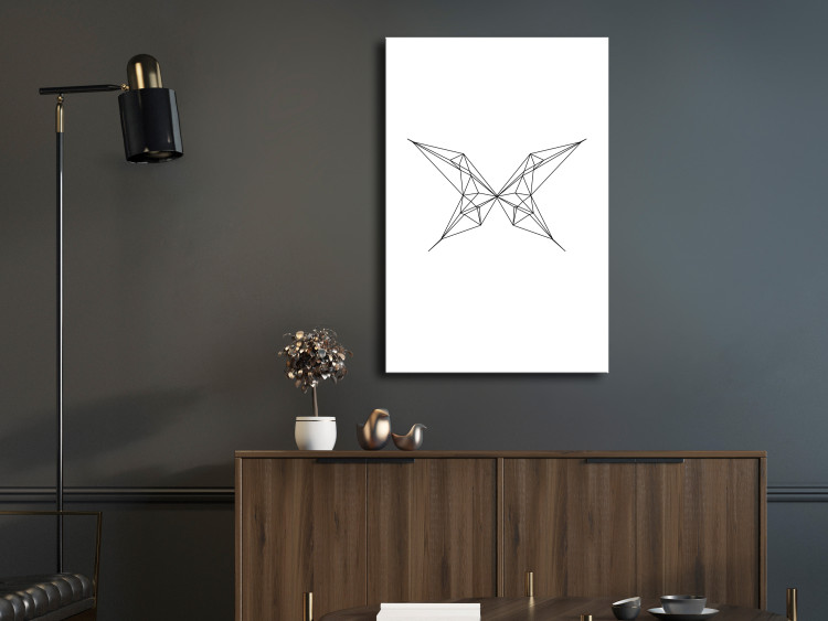 Canvas Art Print Black flying butterfly contours - white, geometric abstraction 128042 additionalImage 3