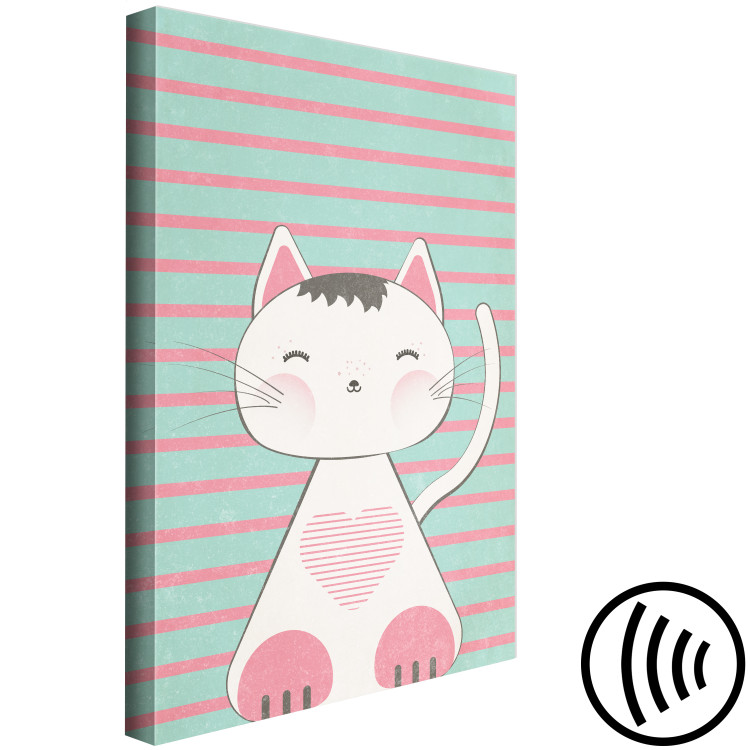 Canvas Striped Kitten (1-part) vertical - pastel cat on a striped background 129542 additionalImage 6