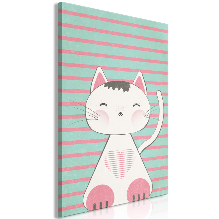 Canvas Striped Kitten (1-part) vertical - pastel cat on a striped background 129542 additionalImage 2