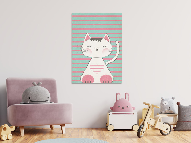 Canvas Striped Kitten (1-part) vertical - pastel cat on a striped background 129542 additionalImage 3
