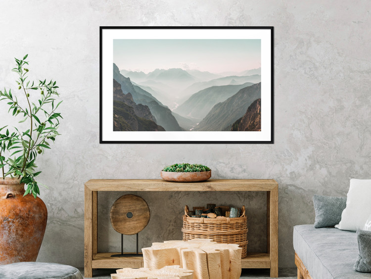Poster Mountain Horizon - landscape of rocky mountains with a gentle misty glow 129842 additionalImage 23