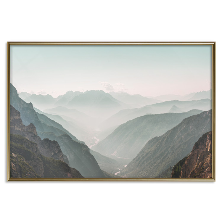 Poster Mountain Horizon - landscape of rocky mountains with a gentle misty glow 129842 additionalImage 21