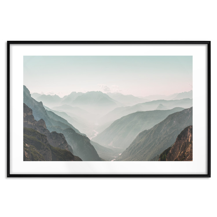 Poster Mountain Horizon - landscape of rocky mountains with a gentle misty glow 129842 additionalImage 17
