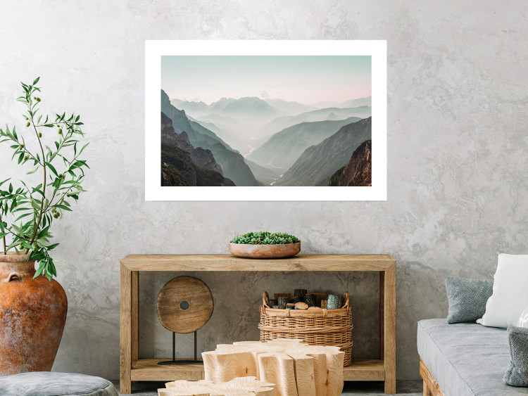 Poster Mountain Horizon - landscape of rocky mountains with a gentle misty glow 129842 additionalImage 5
