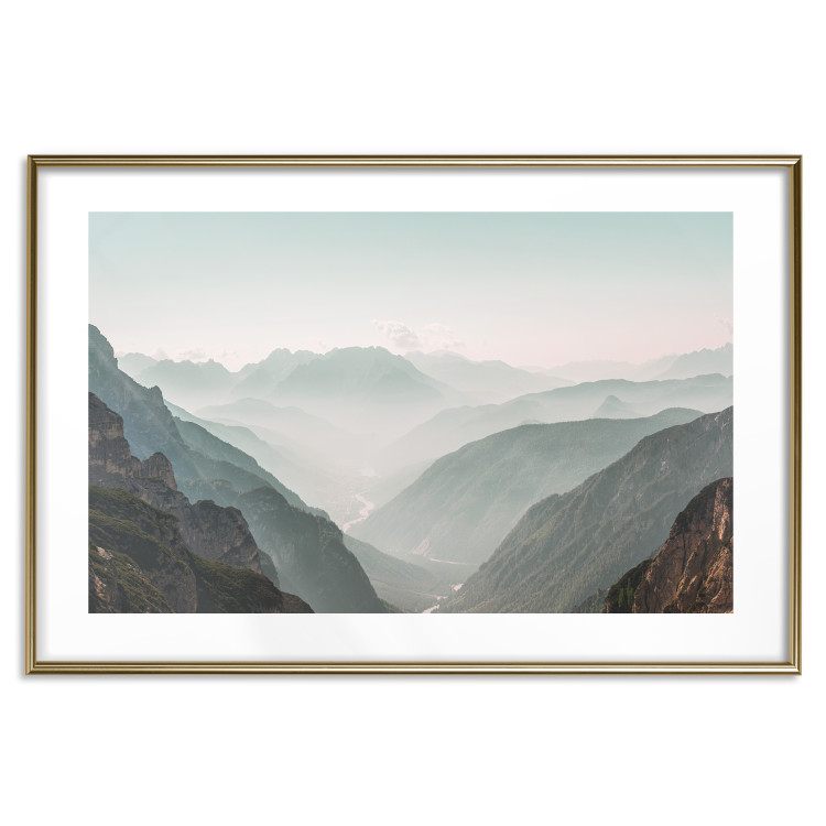 Poster Mountain Horizon - landscape of rocky mountains with a gentle misty glow 129842 additionalImage 16