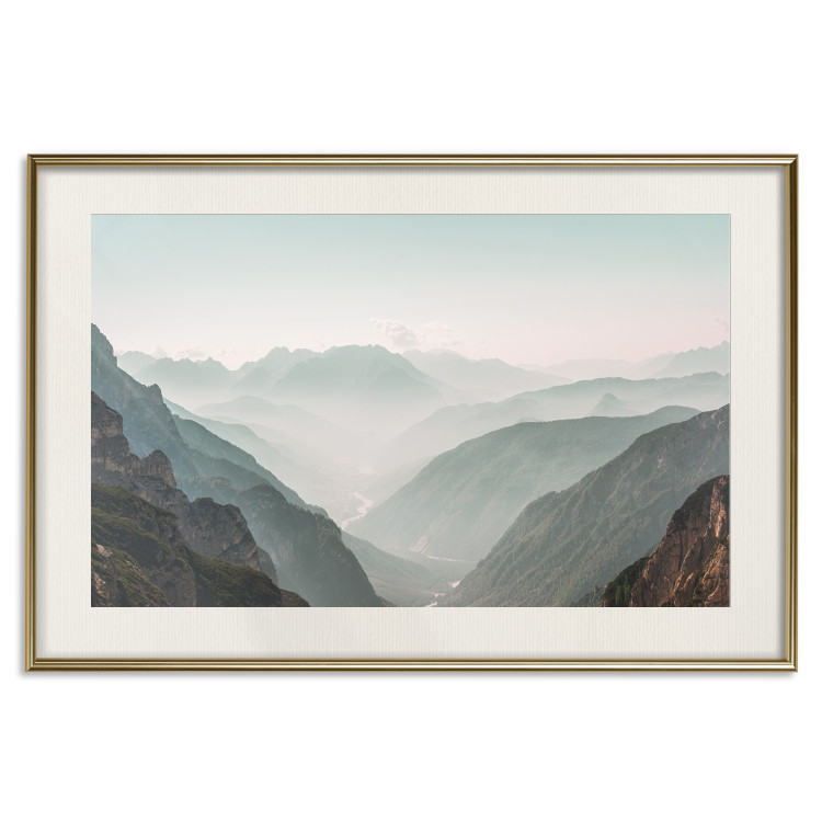 Poster Mountain Horizon - landscape of rocky mountains with a gentle misty glow 129842 additionalImage 20