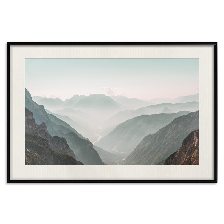 Poster Mountain Horizon - landscape of rocky mountains with a gentle misty glow 129842 additionalImage 19