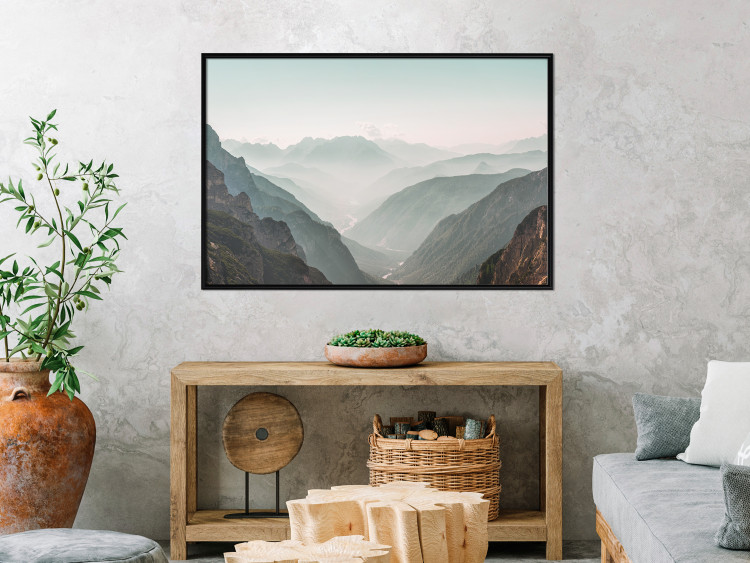 Poster Mountain Horizon - landscape of rocky mountains with a gentle misty glow 129842 additionalImage 6