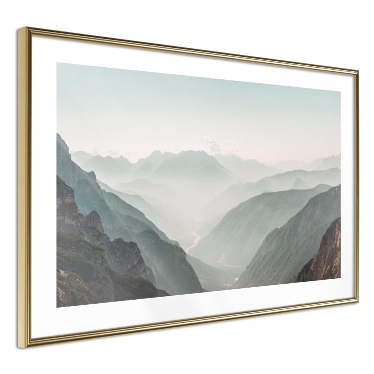 Poster Mountain Horizon - landscape of rocky mountains with a gentle misty glow 129842 additionalImage 9