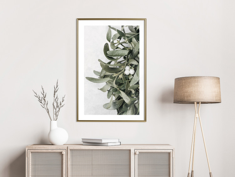 Poster Happy Kiss - leafy plant with flowers on a gray background 130742 additionalImage 15