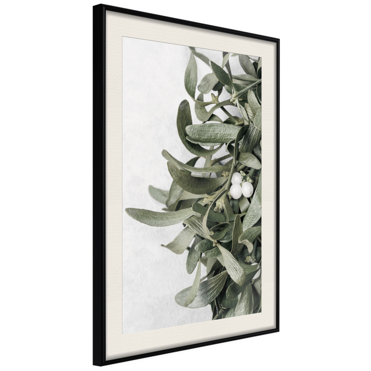 Poster Happy Kiss - leafy plant with flowers on a gray background 130742 additionalImage 2