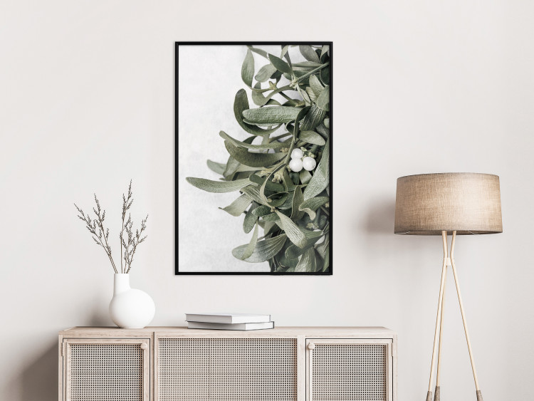 Poster Happy Kiss - leafy plant with flowers on a gray background 130742 additionalImage 6