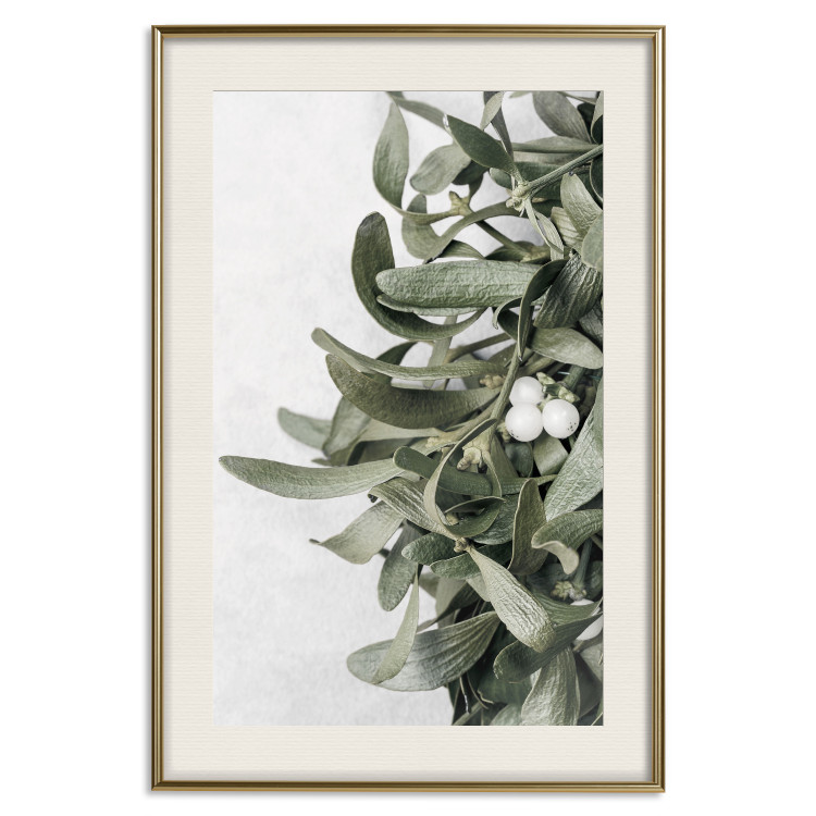 Poster Happy Kiss - leafy plant with flowers on a gray background 130742 additionalImage 20