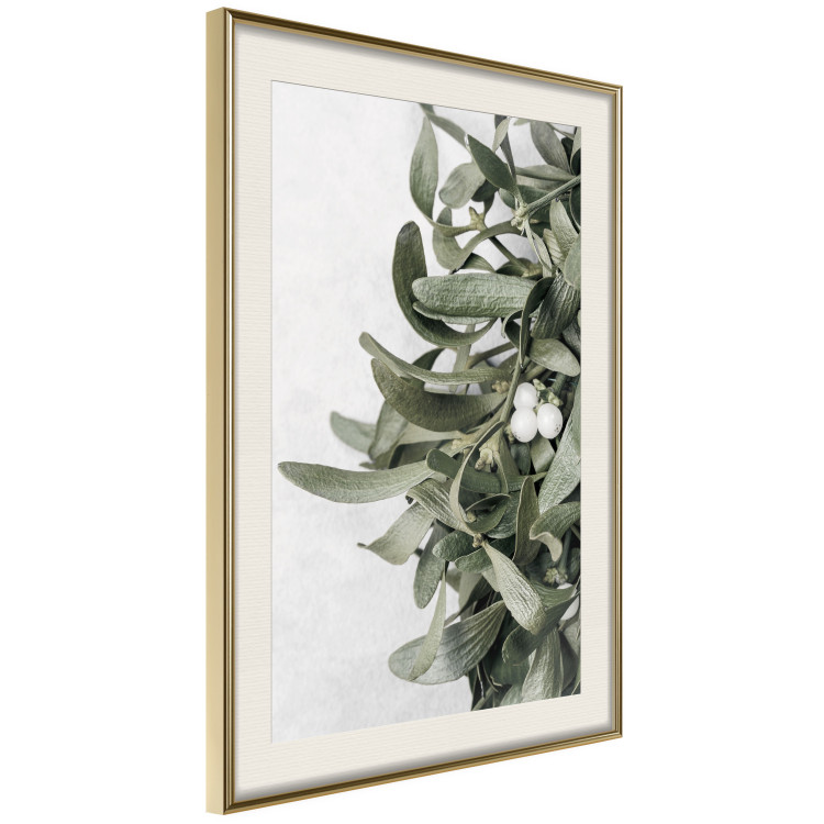 Poster Happy Kiss - leafy plant with flowers on a gray background 130742 additionalImage 3