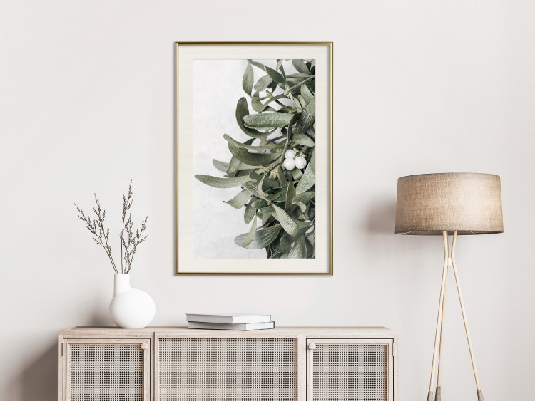 Poster Happy Kiss - leafy plant with flowers on a gray background 130742 additionalImage 22