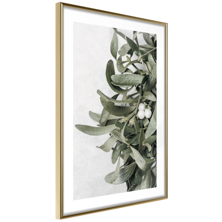 Poster Happy Kiss - leafy plant with flowers on a gray background 130742 additionalImage 9