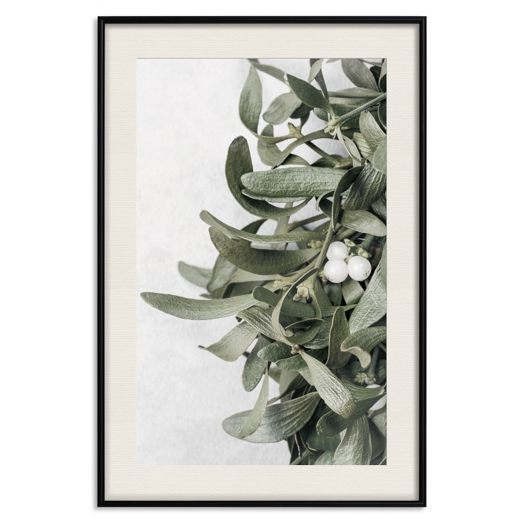 Poster Happy Kiss - leafy plant with flowers on a gray background 130742 additionalImage 19