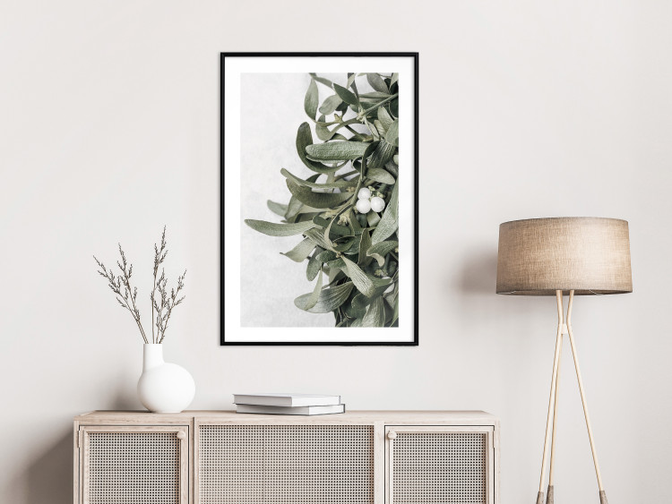 Poster Happy Kiss - leafy plant with flowers on a gray background 130742 additionalImage 23