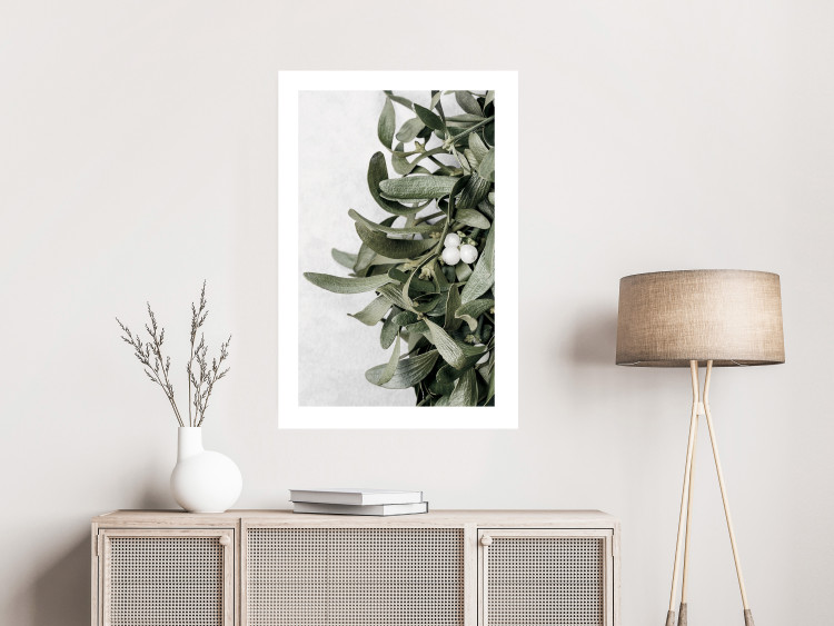 Poster Happy Kiss - leafy plant with flowers on a gray background 130742 additionalImage 5