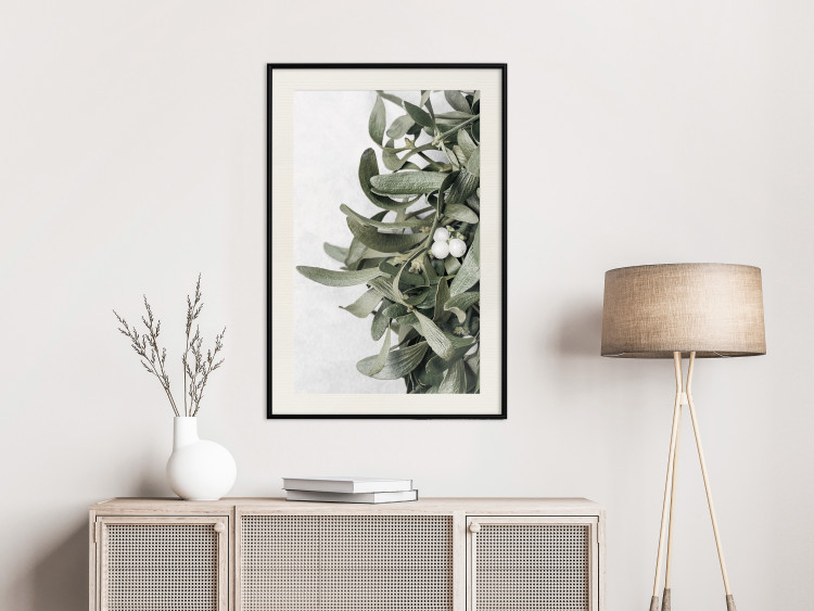 Poster Happy Kiss - leafy plant with flowers on a gray background 130742 additionalImage 24