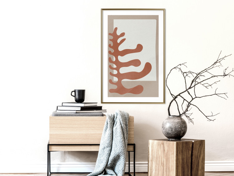 Poster Matissa's Flower - abstract brown leaves on a beige and gray background 134342 additionalImage 15