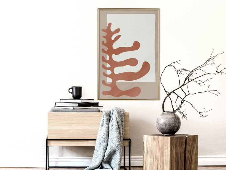 Poster Matissa's Flower - abstract brown leaves on a beige and gray background 134342 additionalImage 6