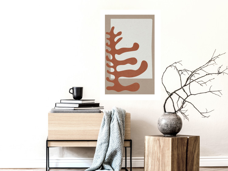 Poster Matissa's Flower - abstract brown leaves on a beige and gray background 134342 additionalImage 8