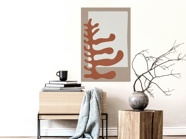 Poster Matissa's Flower - abstract brown leaves on a beige and gray background 134342 additionalImage 6