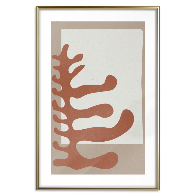 Poster Matissa's Flower - abstract brown leaves on a beige and gray background 134342 additionalImage 14