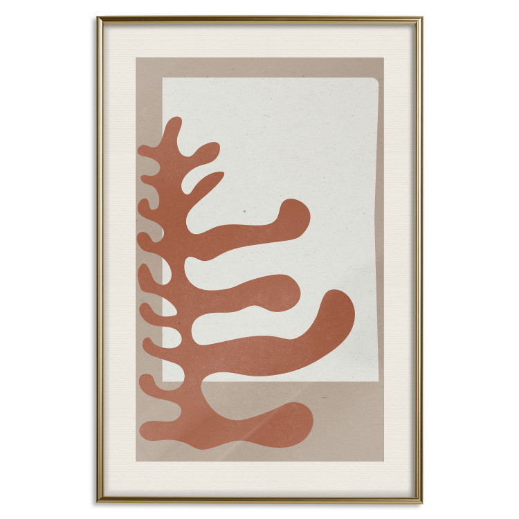 Poster Matissa's Flower - abstract brown leaves on a beige and gray background 134342 additionalImage 20