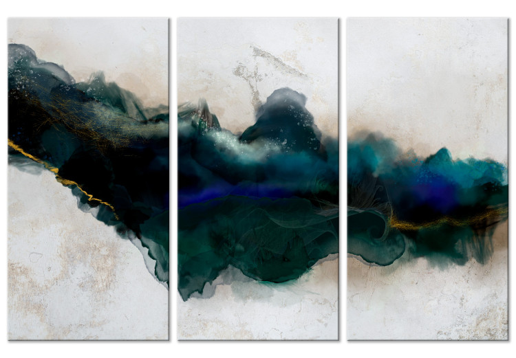 Canvas Print Azure Crevice (3-piece) - green watercolor-style abstraction 135042