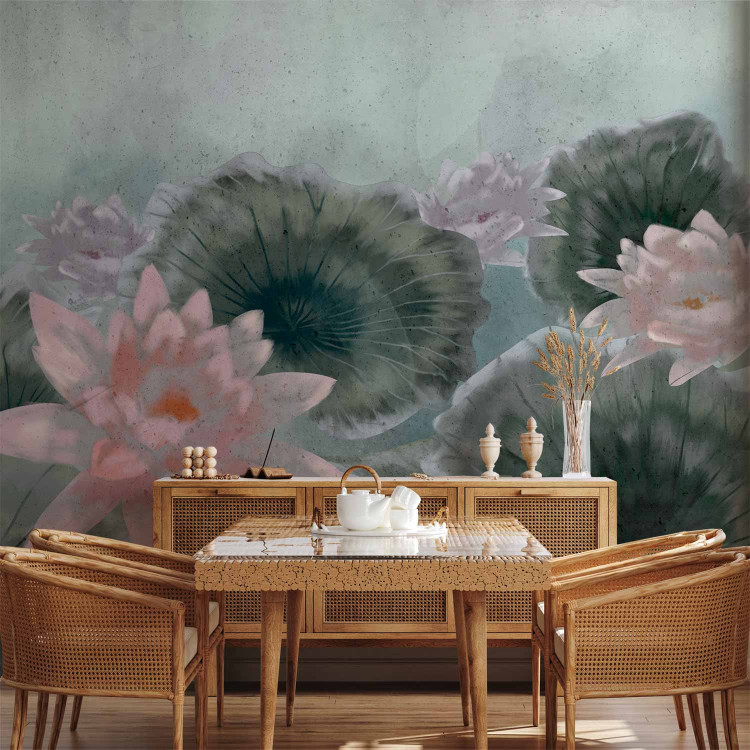 Wall Mural Oriental vegetation - lotus flowers floating with leaves on a sheet of water 135742 additionalImage 6